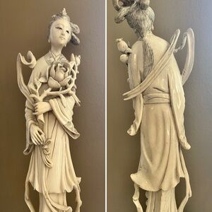 Faux Replica Elephant Ivory Resin Carved 9” Geisha Girls c. 1890 to 1910